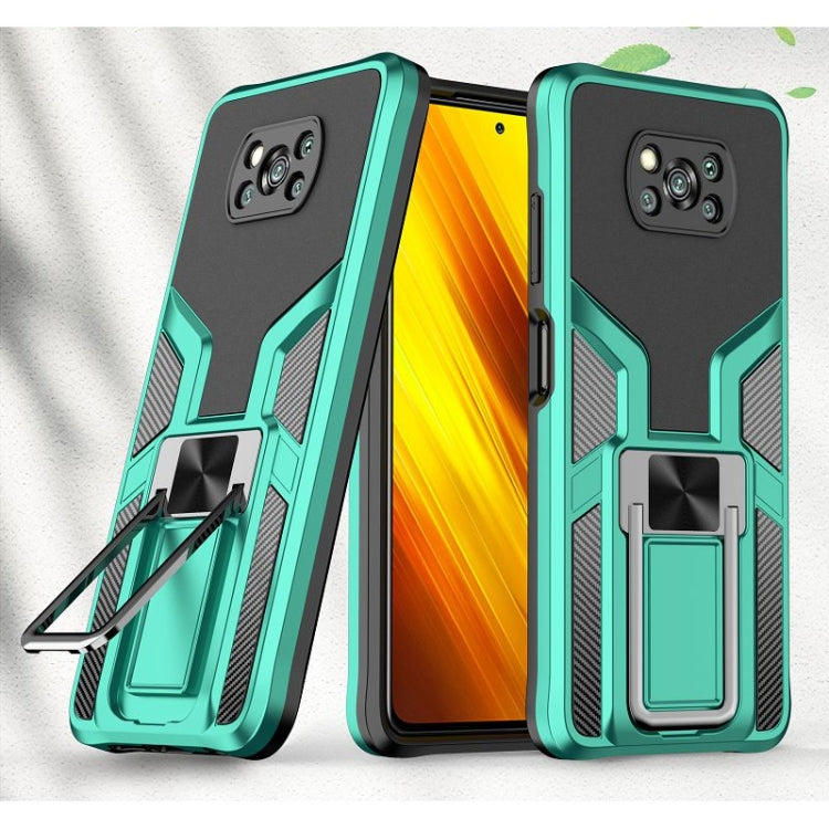 For Xiaomi Poco X3 NFC Armor 2 in 1 PC + TPU Magnetic Shockproof Case with Foldable Holder