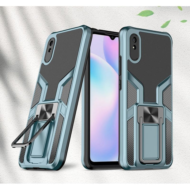 For Xiaomi Redmi 9A Armor 2 in 1 PC + TPU Magnetic Shockproof Case with Foldable Holder