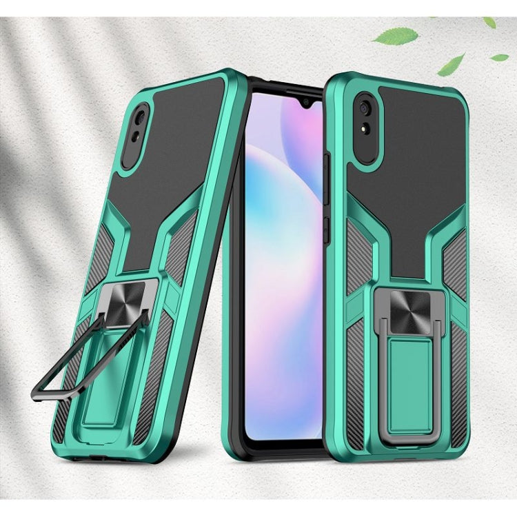 For Xiaomi Redmi 9A Armor 2 in 1 PC + TPU Magnetic Shockproof Case with Foldable Holder