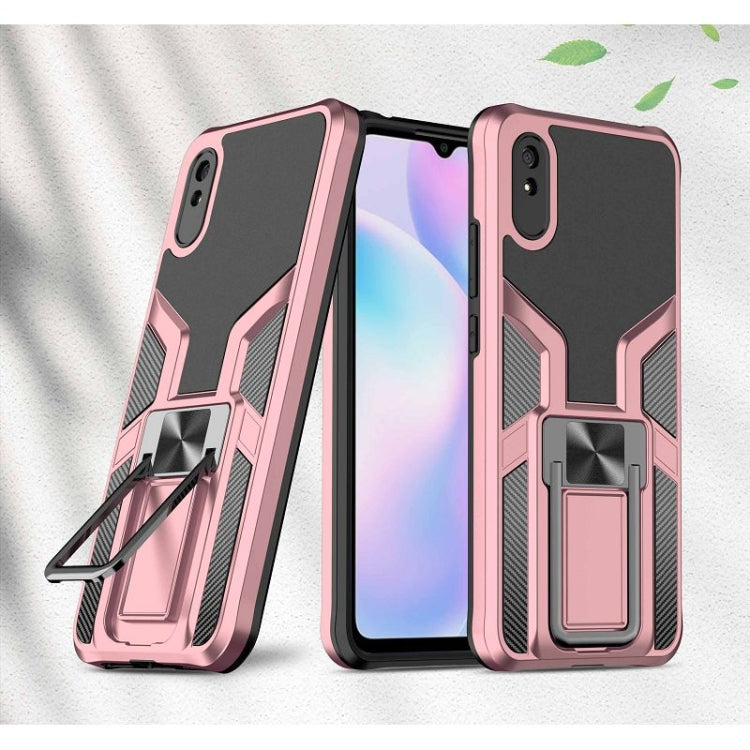 For Xiaomi Redmi 9A Armor 2 in 1 PC + TPU Magnetic Shockproof Case with Foldable Holder