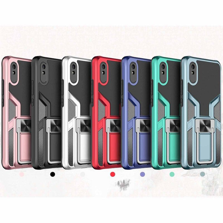 For Xiaomi Redmi 9A Armor 2 in 1 PC + TPU Magnetic Shockproof Case with Foldable Holder