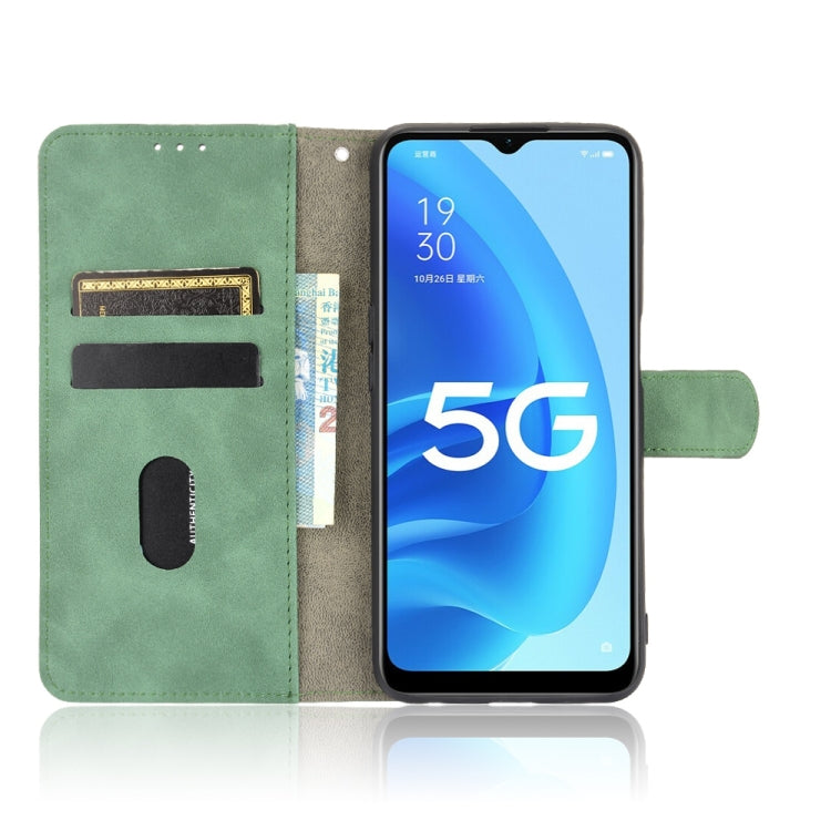For OPPO A55 5G Solid Color Skin Feel Magnetic Buckle Horizontal Flip Calf Texture PU Leather Case with Holder & Card Slots & Wallet