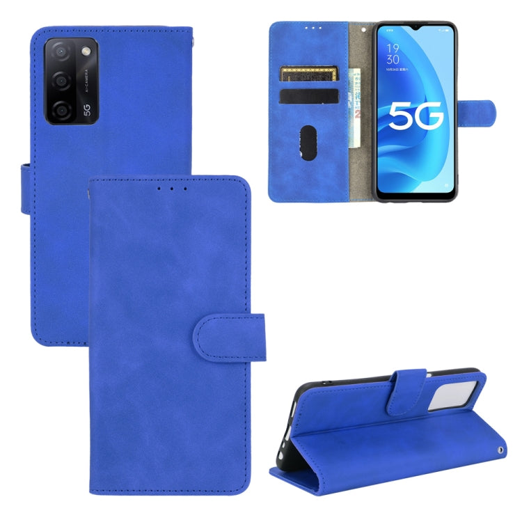 For OPPO A55 5G Solid Color Skin Feel Magnetic Buckle Horizontal Flip Calf Texture PU Leather Case with Holder & Card Slots & Wallet