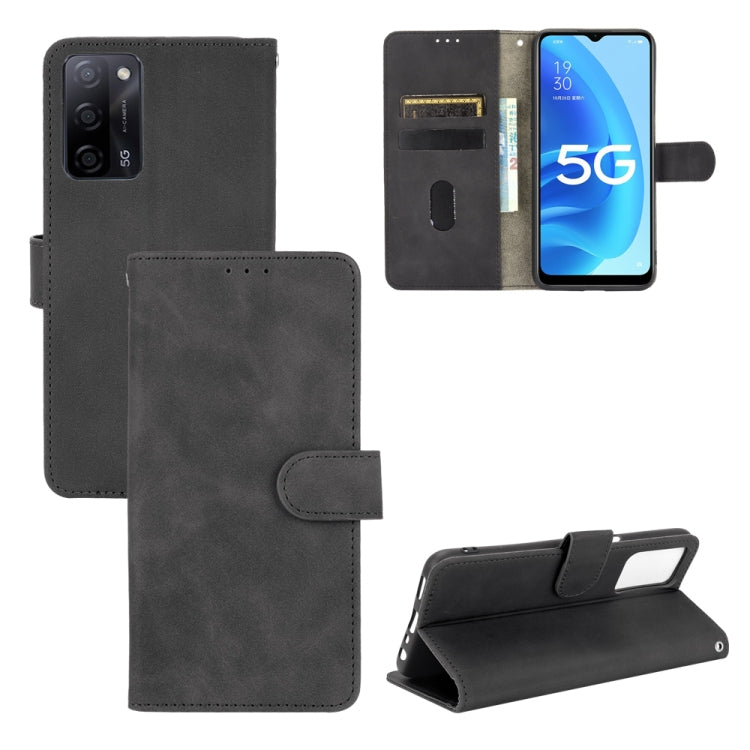 For OPPO A55 5G Solid Color Skin Feel Magnetic Buckle Horizontal Flip Calf Texture PU Leather Case with Holder & Card Slots & Wallet