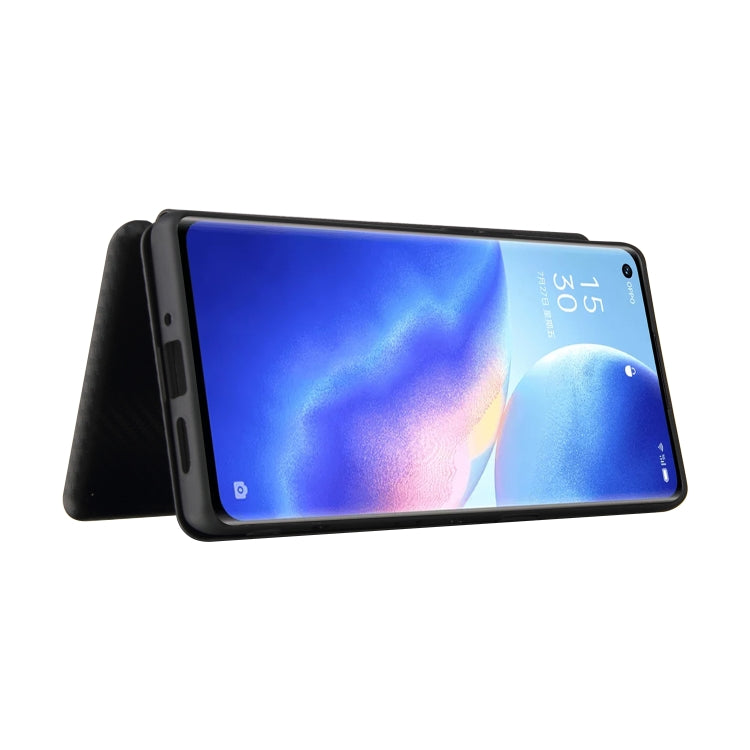 For OPPO Find X3 Neo Carbon Fiber Texture Horizontal Flip TPU + PC + PU Leather Case with Card Slot