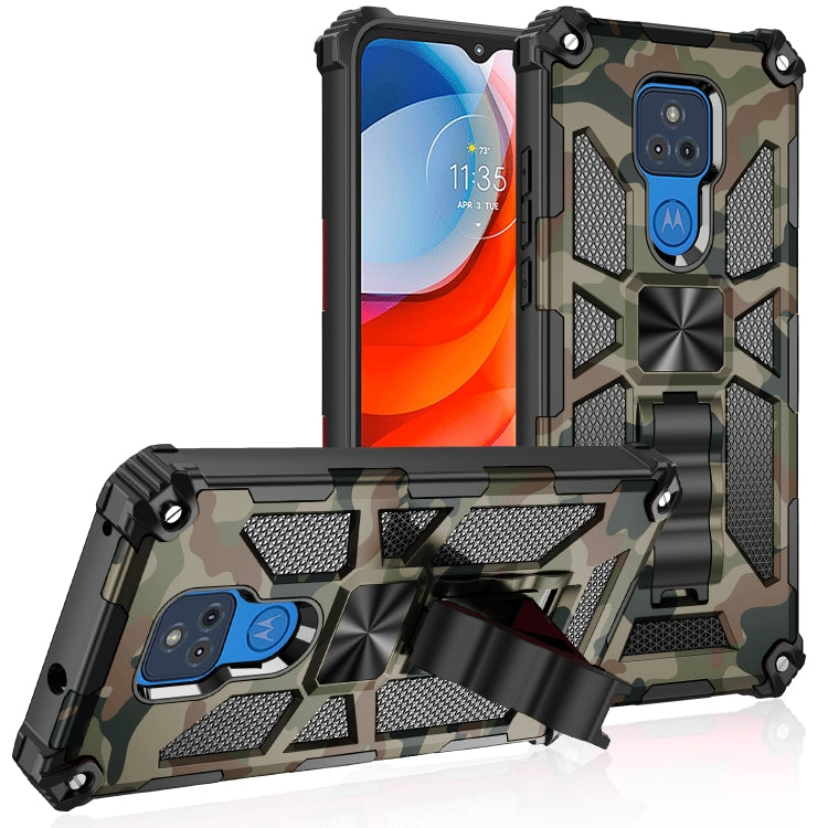 For Motorola Moto G Play (2021) Camouflage Armor Shockproof TPU + PC Magnetic Protective Case with Holder