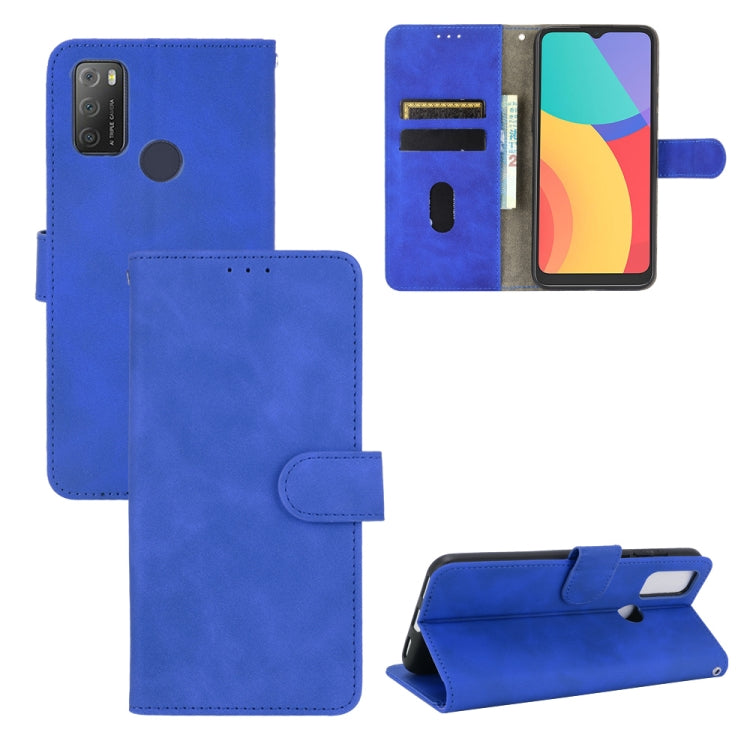 For alcatel 1S (2021) Solid Color Skin Feel Magnetic Buckle Horizontal Flip Calf Texture PU Leather Case with Holder & Card Slots & Wallet