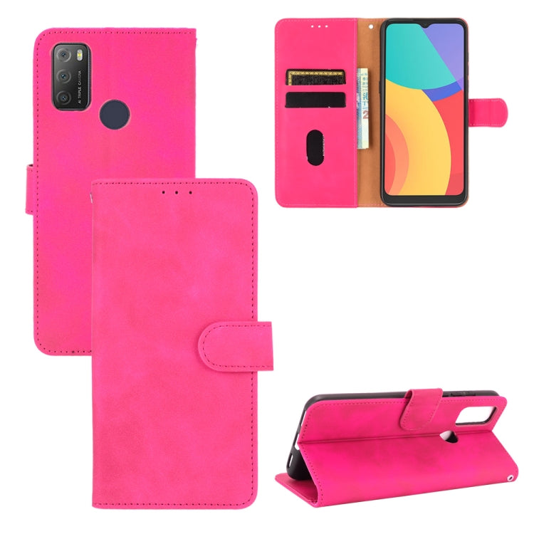 For alcatel 1S (2021) Solid Color Skin Feel Magnetic Buckle Horizontal Flip Calf Texture PU Leather Case with Holder & Card Slots & Wallet