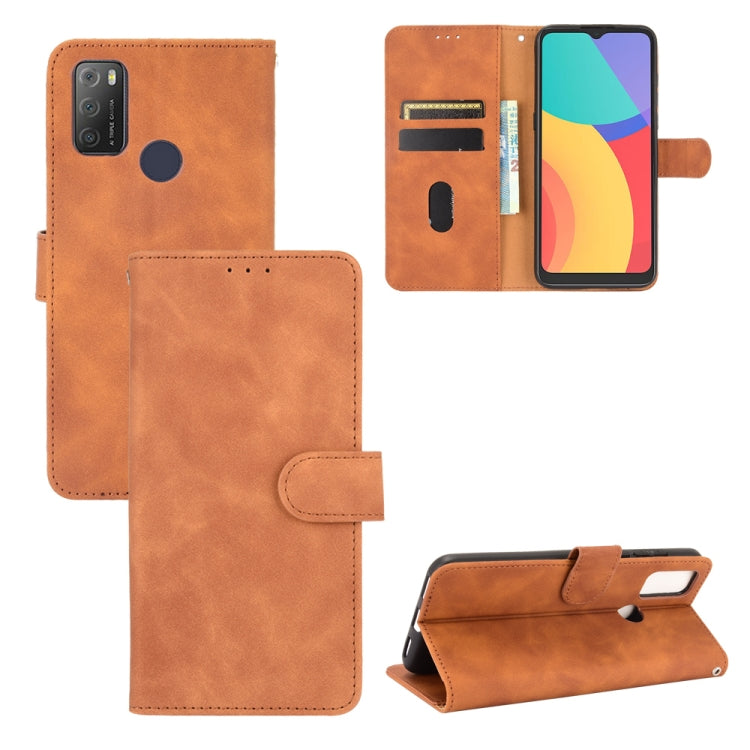 For alcatel 1S (2021) Solid Color Skin Feel Magnetic Buckle Horizontal Flip Calf Texture PU Leather Case with Holder & Card Slots & Wallet
