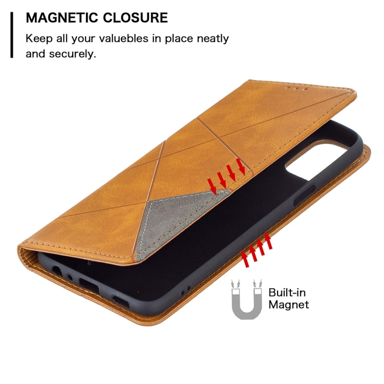 For LG K42 Rhombus Texture Horizontal Flip Magnetic Leather Case with Holder & Card Slots