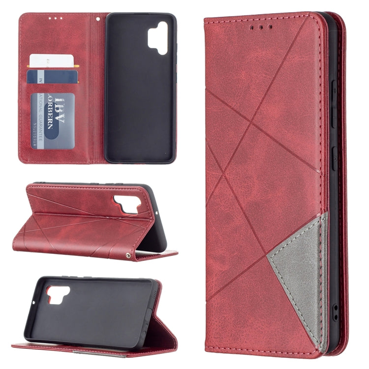 For Samsung Galaxy A32 4G Rhombus Texture Horizontal Flip Magnetic Leather Case with Holder & Card Slots