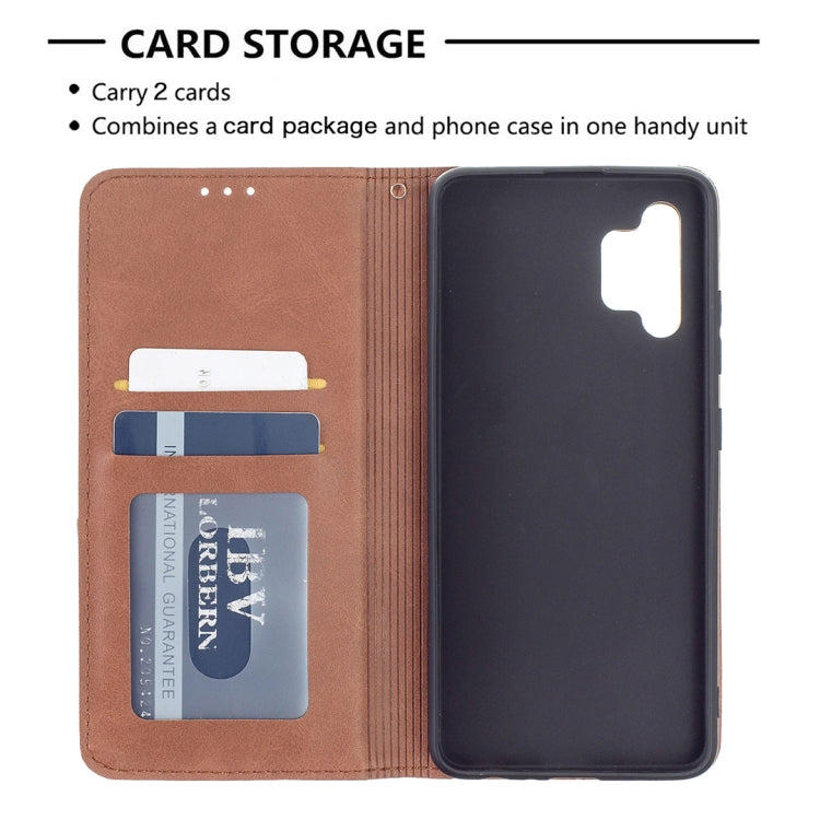 For Samsung Galaxy A32 4G Rhombus Texture Horizontal Flip Magnetic Leather Case with Holder & Card Slots