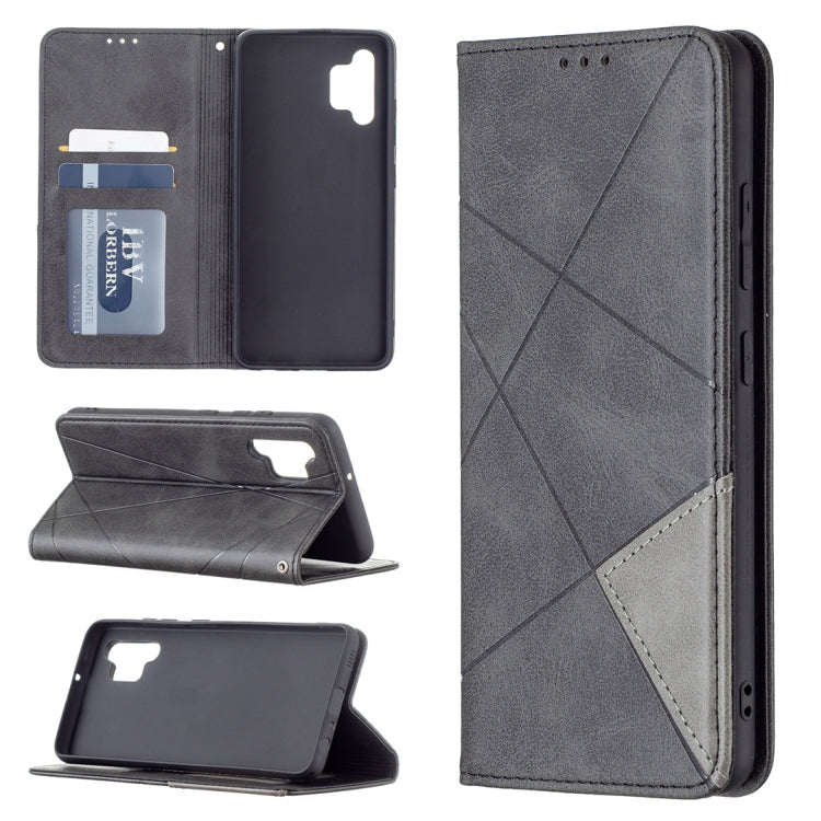 For Samsung Galaxy A32 4G Rhombus Texture Horizontal Flip Magnetic Leather Case with Holder & Card Slots