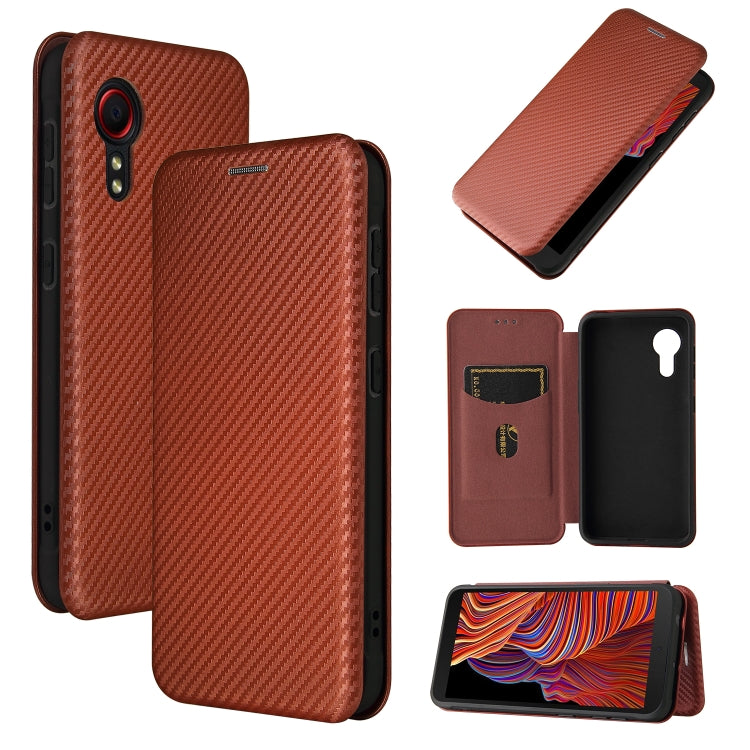 For Samsung Galaxy Xcover 5 Carbon Fiber Texture Horizontal Flip TPU + PC + PU Leather Case with Card Slot