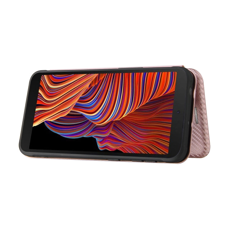 For Samsung Galaxy Xcover 5 Carbon Fiber Texture Horizontal Flip TPU + PC + PU Leather Case with Card Slot