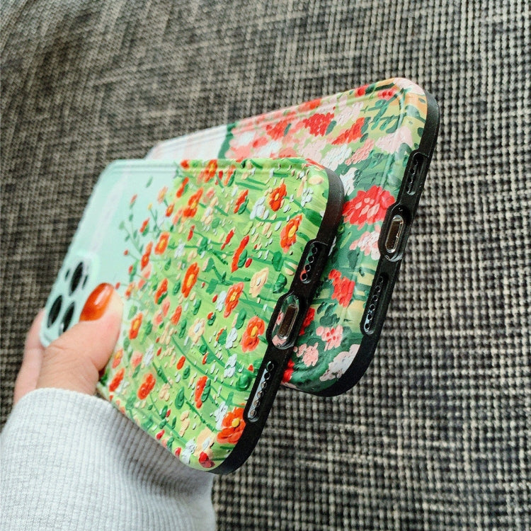 For iPhone 11 Pro IMD Workmanship Oil Painting Flower Protective Case