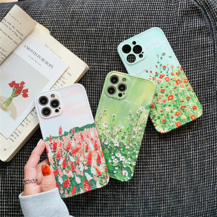 For iPhone 11 Pro Max IMD Workmanship Oil Painting Flower Protective Case