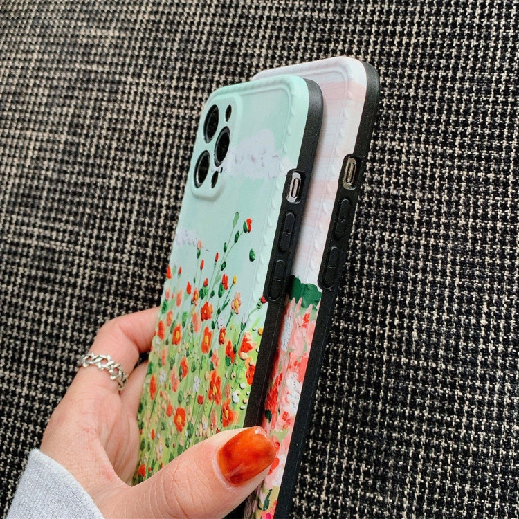 For iPhone 12 Pro Max IMD Workmanship Oil Painting Flower Protective Case