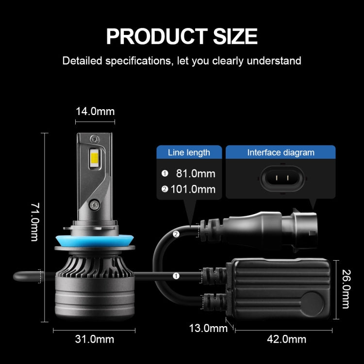 P1 H11 2 PCS DC9-36V / 30W / 6000K / 10000LM IP68 Waterproof Car LED Headlight(Cold White Light)