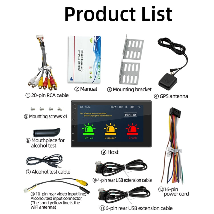 9210SE Car 7-inch HD Android Navigation GPS Bluetooth WiFi Integrated Machine, Support FM / Mobile Phone Connection / RDS / Alcohol Test Function