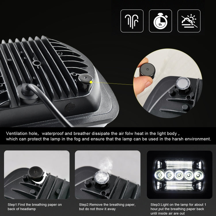 7 inch(5X7)/(7X6) H4 DC 9V-30V 30000LM 200W Car Square Shape LED Headlight Lamps for Jeep Wrangler, with Angel Eye