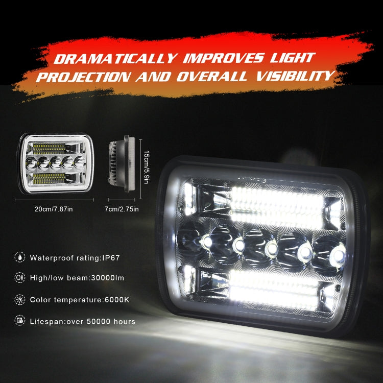 7 inch(5X7)/(7X6) H4 DC 9V-30V 30000LM 200W Car Square Shape LED Headlight Lamps for Jeep Wrangler, with Angel Eye