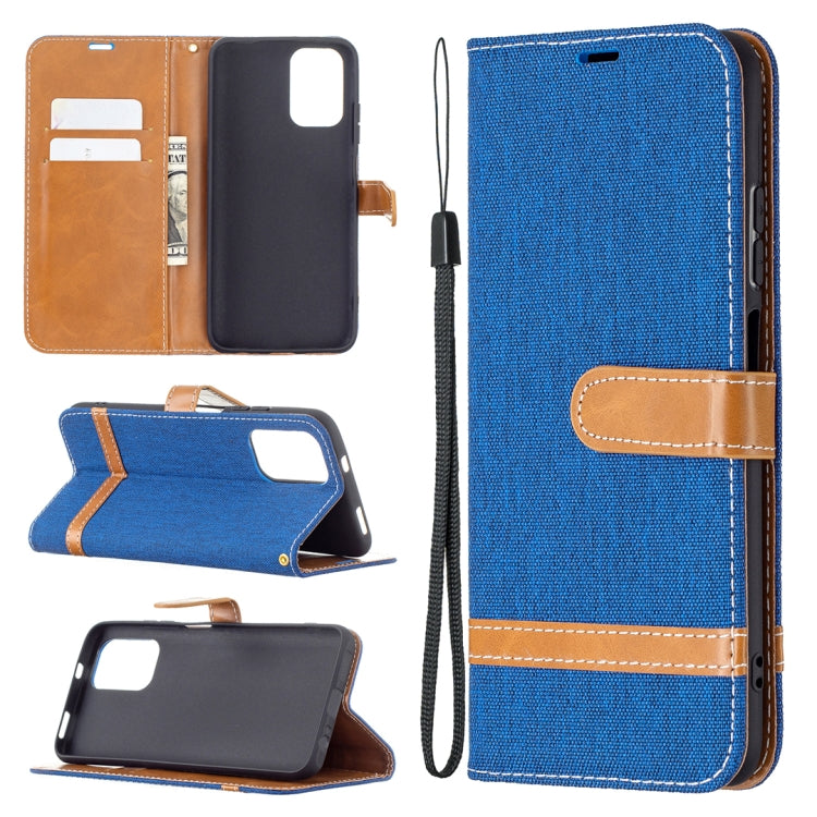 For Xiaomi Redmi Note 10 4G / Note 10S Color Matching Denim Texture Horizontal Flip Leather Case with Holder & Card Slots & Wallet & Lanyard