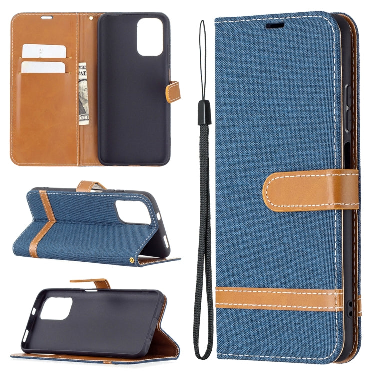 For Xiaomi Redmi Note 10 4G / Note 10S Color Matching Denim Texture Horizontal Flip Leather Case with Holder & Card Slots & Wallet & Lanyard