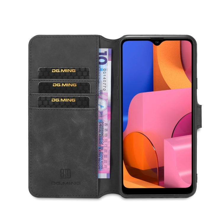 For Galaxy A20s DG.MING Retro Oil Side Horizontal Flip Case with Holder & Card Slots & Wallet