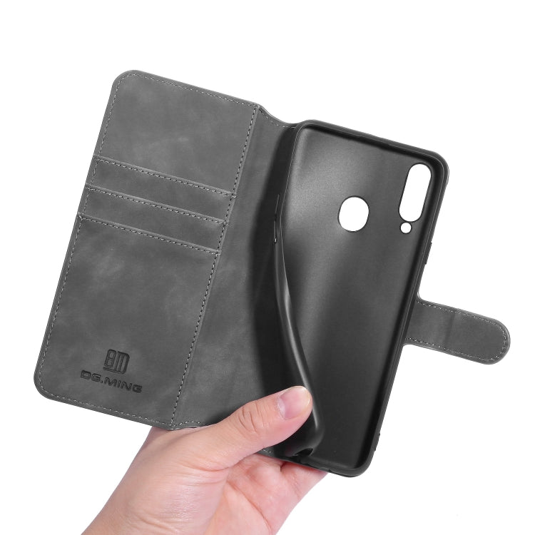 For Galaxy A20s DG.MING Retro Oil Side Horizontal Flip Case with Holder & Card Slots & Wallet