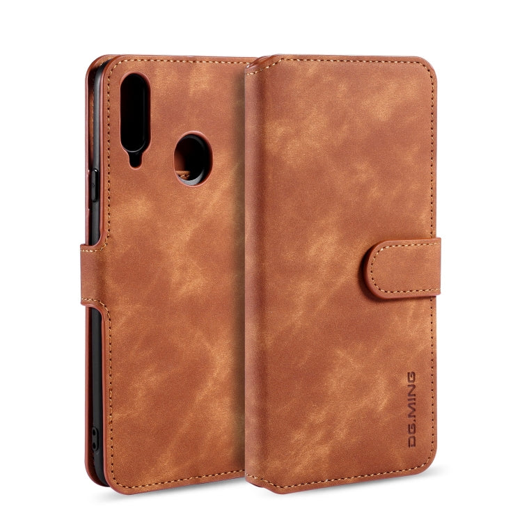 For Galaxy A20s DG.MING Retro Oil Side Horizontal Flip Case with Holder & Card Slots & Wallet