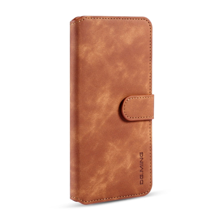 For Galaxy A20s DG.MING Retro Oil Side Horizontal Flip Case with Holder & Card Slots & Wallet