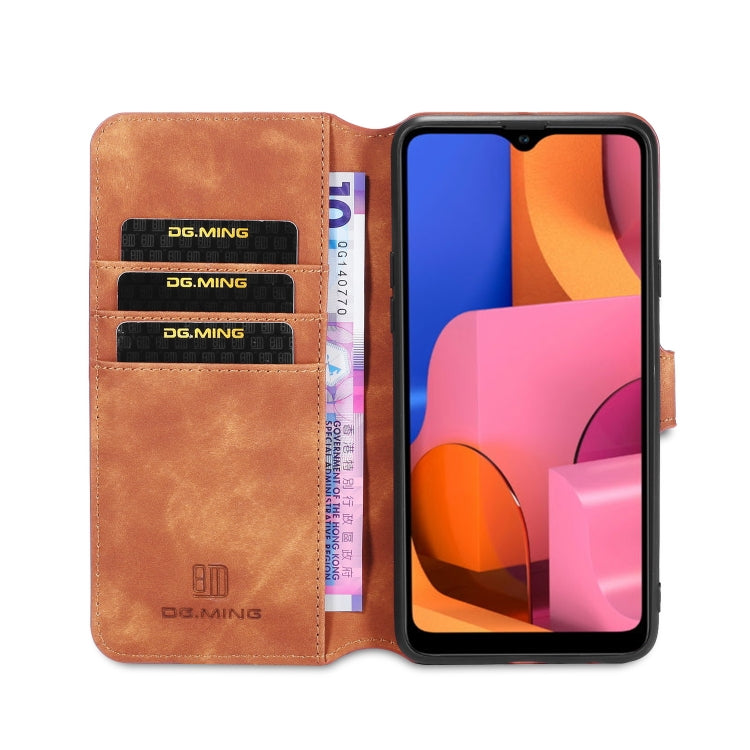 For Galaxy A20s DG.MING Retro Oil Side Horizontal Flip Case with Holder & Card Slots & Wallet