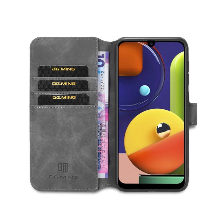 For Galaxy A30s / A50s DG.MING Retro Oil Side Horizontal Flip Case with Holder & Card Slots & Wallet