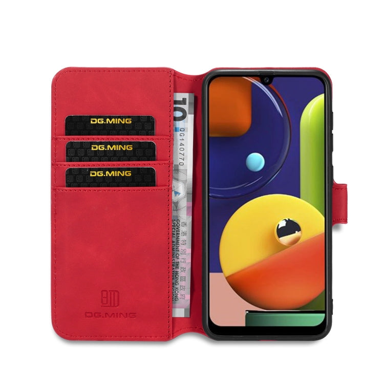 For Galaxy A30s / A50s DG.MING Retro Oil Side Horizontal Flip Case with Holder & Card Slots & Wallet