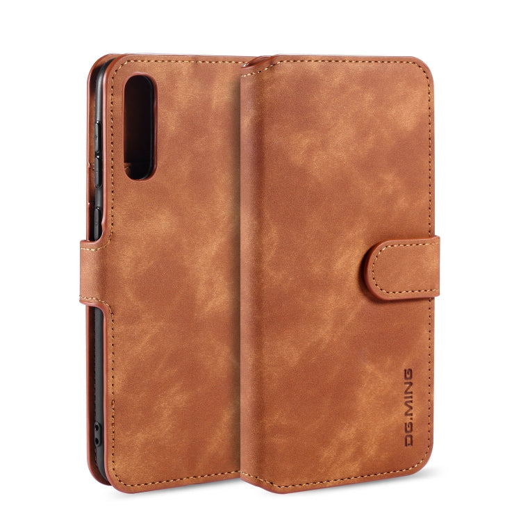 For Galaxy A30s / A50s DG.MING Retro Oil Side Horizontal Flip Case with Holder & Card Slots & Wallet