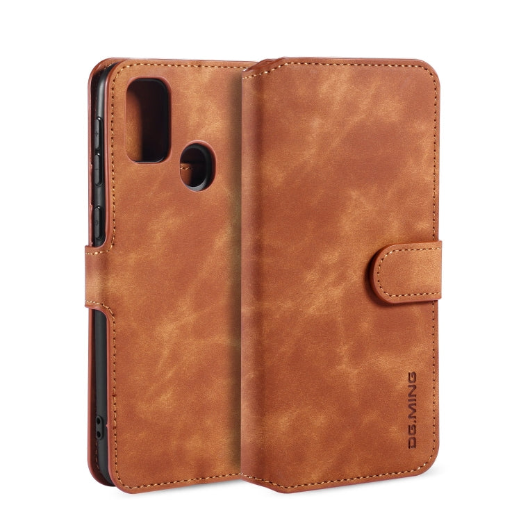 For Galaxy M30s DG.MING Retro Oil Side Horizontal Flip Case with Holder & Card Slots & Wallet