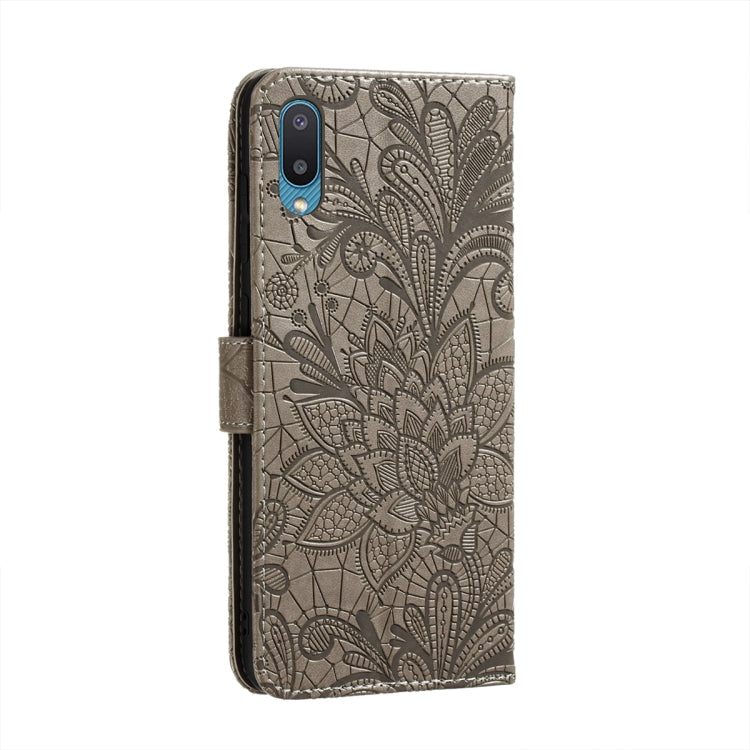 For Samsung Galaxy A02 / M02 (EU) Lace Flower Embossing Pattern Horizontal Flip Leather Case with Holder & Card Slots & Wallet & Photo Frame