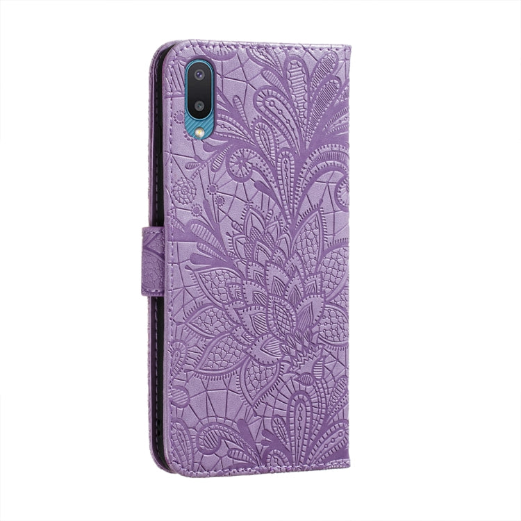 For Samsung Galaxy A02 / M02 (EU) Lace Flower Embossing Pattern Horizontal Flip Leather Case with Holder & Card Slots & Wallet & Photo Frame