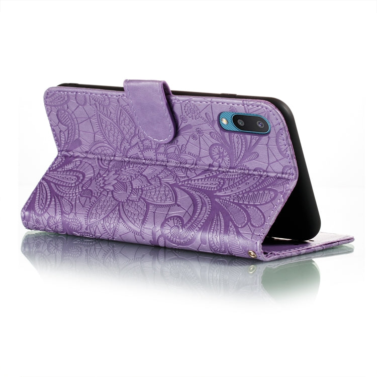 For Samsung Galaxy A02 / M02 (EU) Lace Flower Embossing Pattern Horizontal Flip Leather Case with Holder & Card Slots & Wallet & Photo Frame