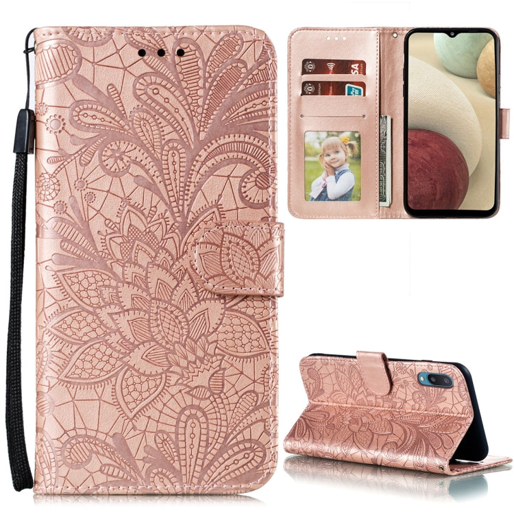 For Samsung Galaxy A02 / M02 (EU) Lace Flower Embossing Pattern Horizontal Flip Leather Case with Holder & Card Slots & Wallet & Photo Frame