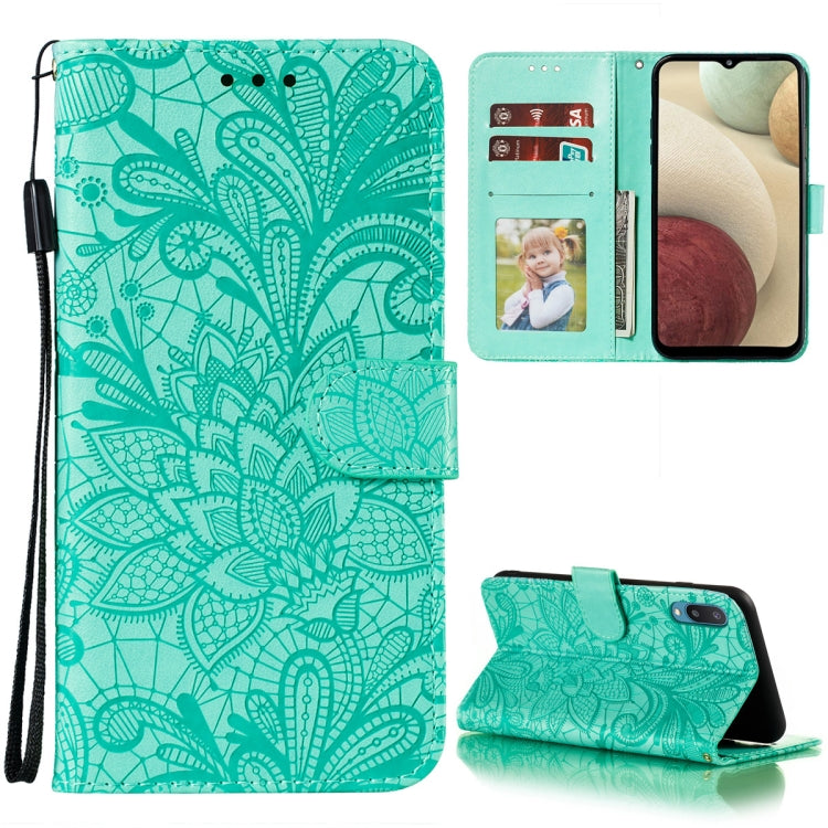 For Samsung Galaxy A02 / M02 (EU) Lace Flower Embossing Pattern Horizontal Flip Leather Case with Holder & Card Slots & Wallet & Photo Frame