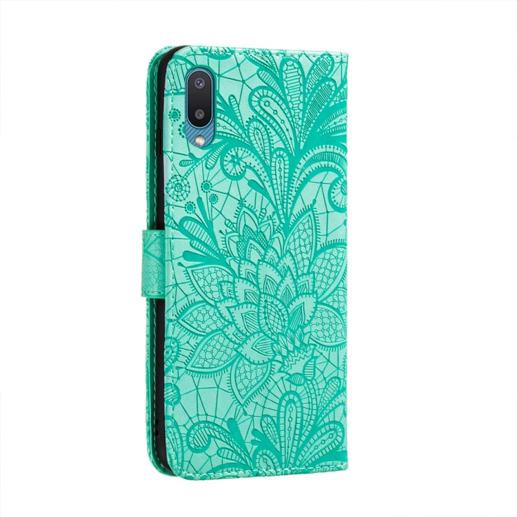 For Samsung Galaxy A02 / M02 (EU) Lace Flower Embossing Pattern Horizontal Flip Leather Case with Holder & Card Slots & Wallet & Photo Frame