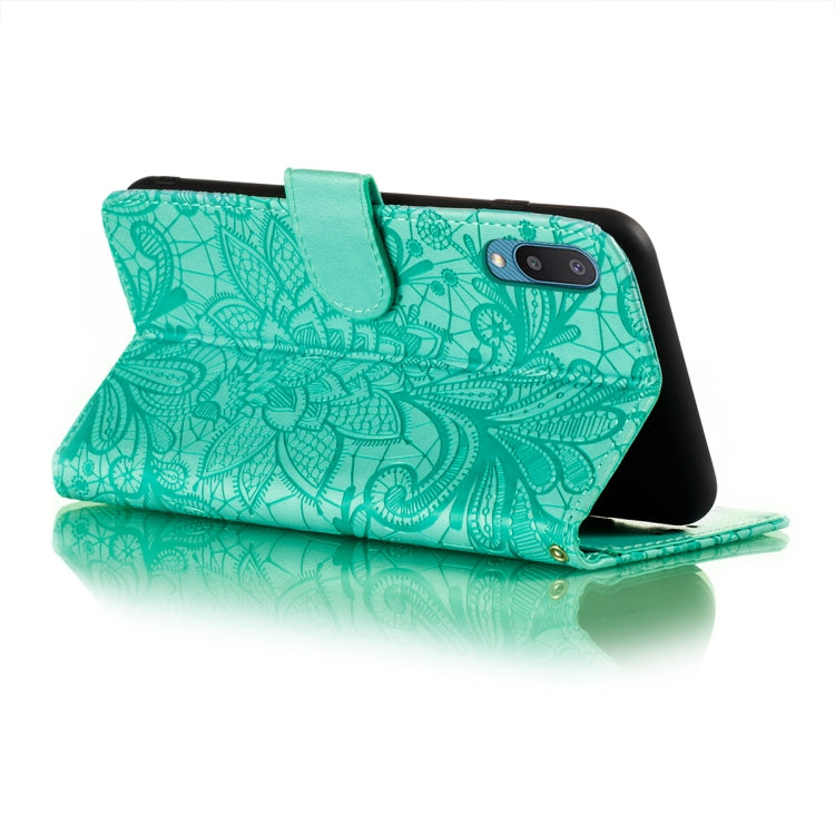 For Samsung Galaxy A02 / M02 (EU) Lace Flower Embossing Pattern Horizontal Flip Leather Case with Holder & Card Slots & Wallet & Photo Frame