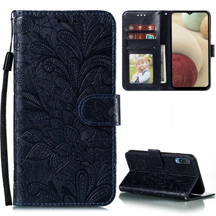 For Samsung Galaxy A02 / M02 (EU) Lace Flower Embossing Pattern Horizontal Flip Leather Case with Holder & Card Slots & Wallet & Photo Frame