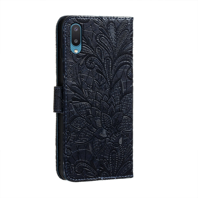 For Samsung Galaxy A02 / M02 (EU) Lace Flower Embossing Pattern Horizontal Flip Leather Case with Holder & Card Slots & Wallet & Photo Frame