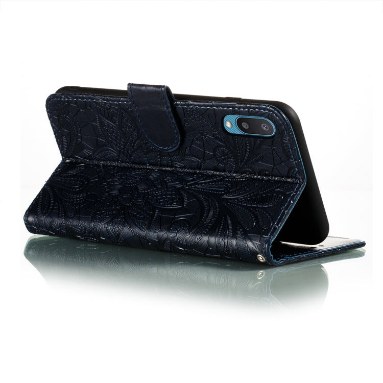 For Samsung Galaxy A02 / M02 (EU) Lace Flower Embossing Pattern Horizontal Flip Leather Case with Holder & Card Slots & Wallet & Photo Frame