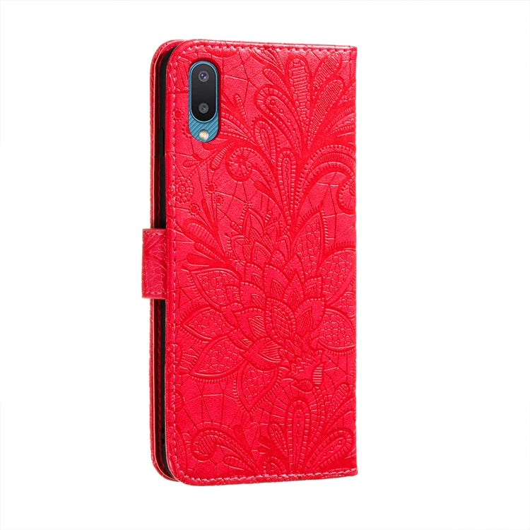 For Samsung Galaxy A02 / M02 (EU) Lace Flower Embossing Pattern Horizontal Flip Leather Case with Holder & Card Slots & Wallet & Photo Frame