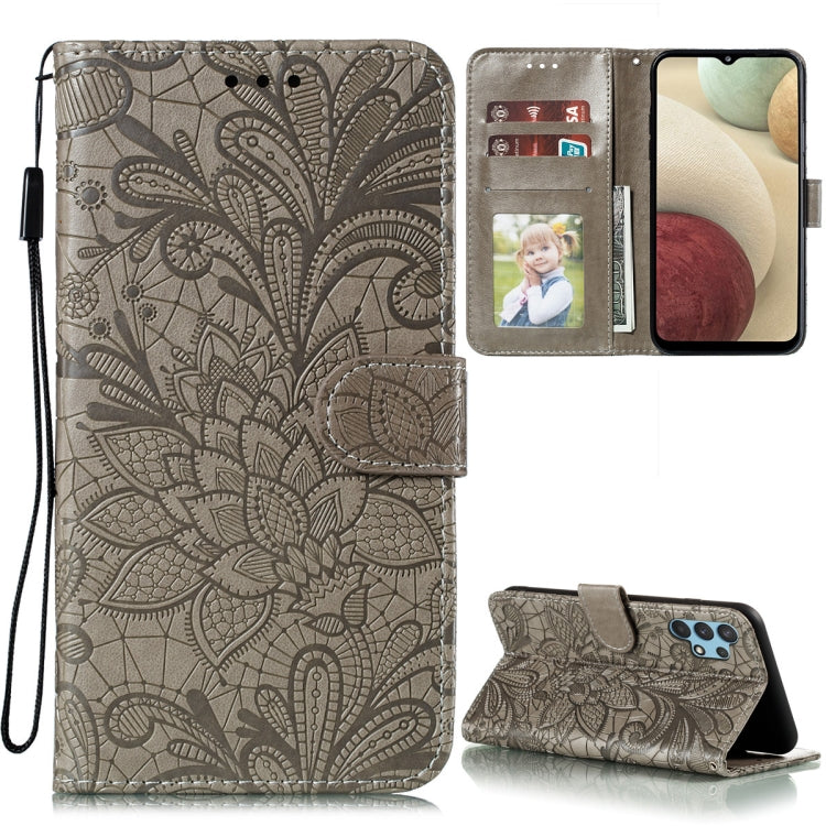 For Samsung Galaxy A32 4G Lace Flower Embossing Pattern Horizontal Flip Leather Case with Holder & Card Slots & Wallet & Photo Frame