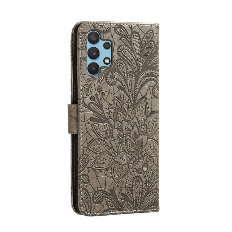 For Samsung Galaxy A32 4G Lace Flower Embossing Pattern Horizontal Flip Leather Case with Holder & Card Slots & Wallet & Photo Frame
